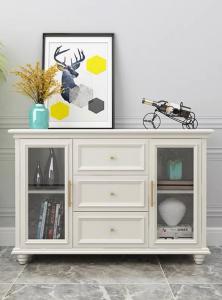 China Glass Door White Solid Wood Bedside Cabinets 3D / 2D Drawing Customized wholesale