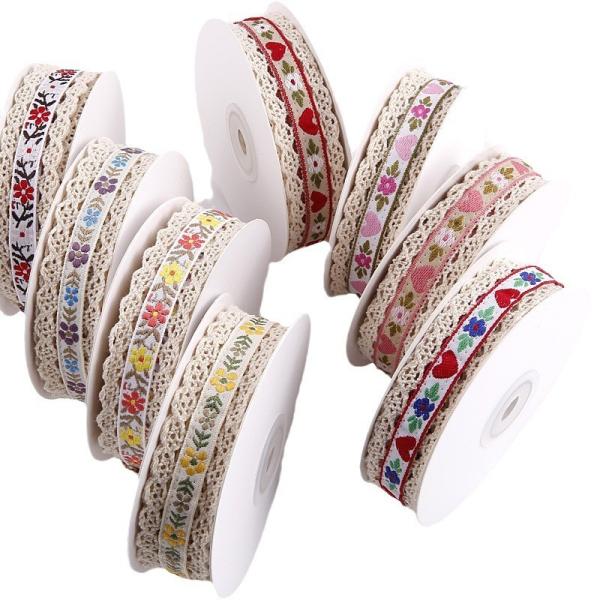 2.5cm Lace Edged Flroal Jacquard Ribbon Gift Packing Polyester Ribbon For