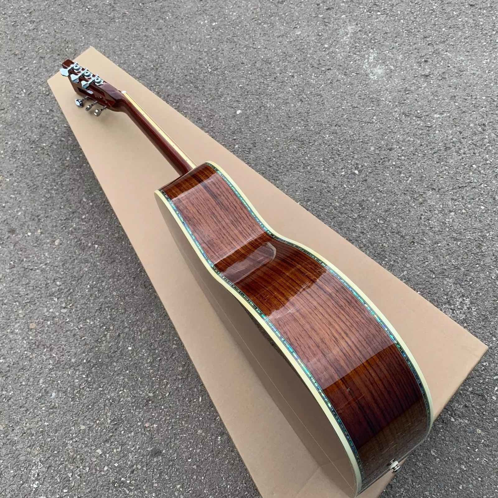 Yellow Painting Solid Spruce Top 39 Inch 000 Type Acoustic Guitar Abalone Ebony Open Headstock