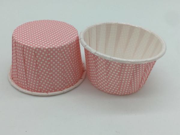 Pink Wedding Polka Dot Baking Cups 110gsm PET Coated Film For Souffle Cupcake