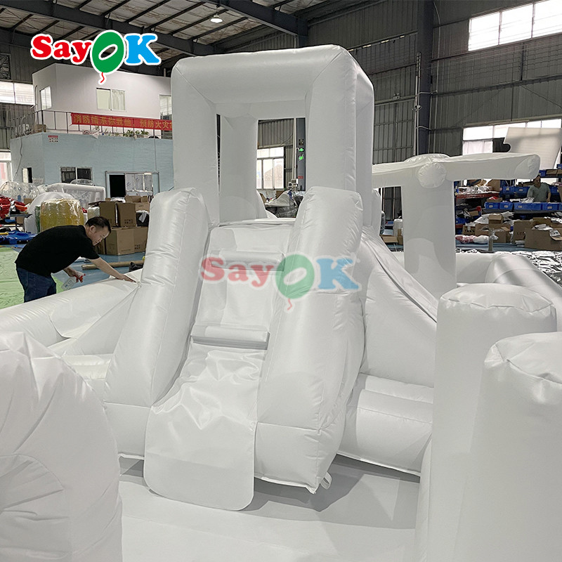 Customized Fashionable Mini White Splash Pad Water Park Inflatable Obstacle Course Playground Castle Slide Combo