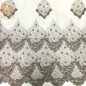 China Grey Beaded Decoration Handmade Lace Fabric For Evening Dress wholesale