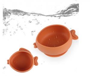 China Food grade baby silicone tableware creative fish shaped suction cup bowl wholesale