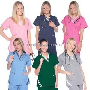 China Short Sleeve Solid Color Stylish Nursing Scrubs  65% Cotton 35% Polyester wholesale
