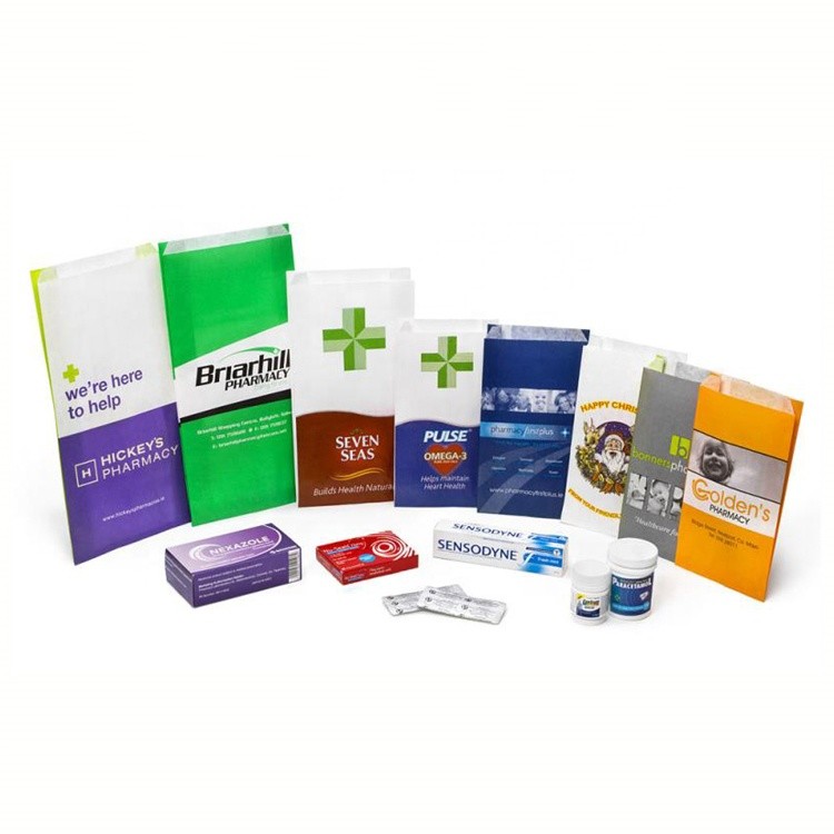 Biodegradable White Green Medical Pharmacy Paper Bag For Air Travel Vomit