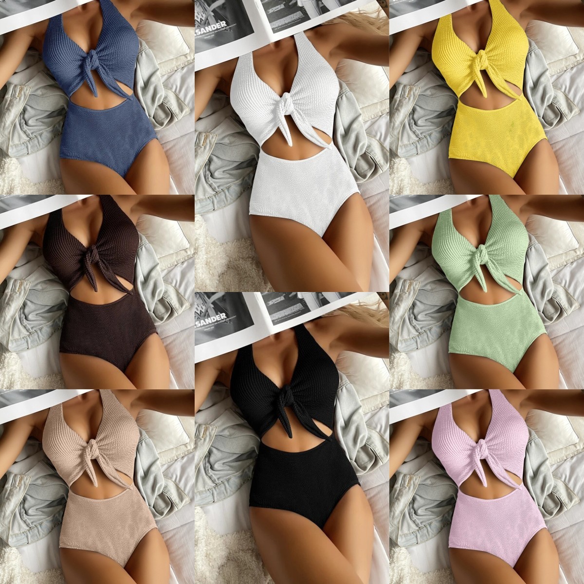 Ladies One-Piece Swimsuit Sexy Color Bikini Hot Spring Swimming Dress Woman tie style bikni summer swimsuit new style