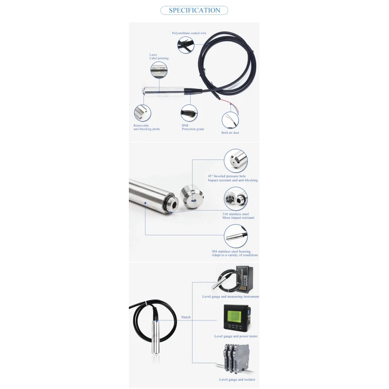 Submersible Level Sensor 0-10V Deep Water with PUR Cable