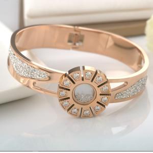 China 18K Gold Diamond CZ Inlay Luxury Brand Fine Jewelry Crystal Bracelet For Women Gift Stainless Steel Bracelet Bangle on sale