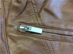 Ladies Soft Camel Pleather Jacket , Gold Polo Collar Pu Jackets For Womens