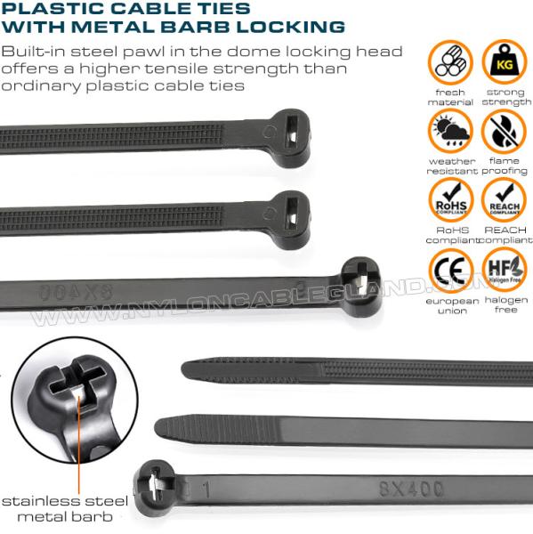 Stainless Steel Barb Cable Tie 400mm x 8, Ø9-108mm Adjustable Metal Tooth Cable