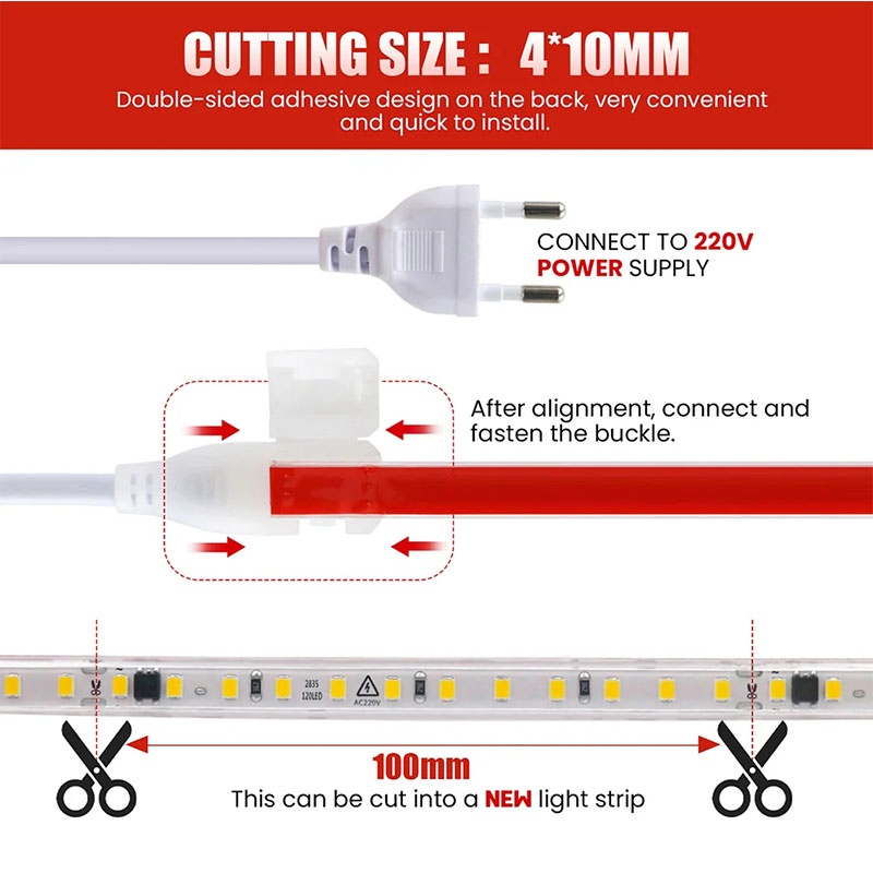 110v220v 8mm 120leds 3000K4000K6500K Die-Cutting Board SMD2835 Led Strip Light For LED