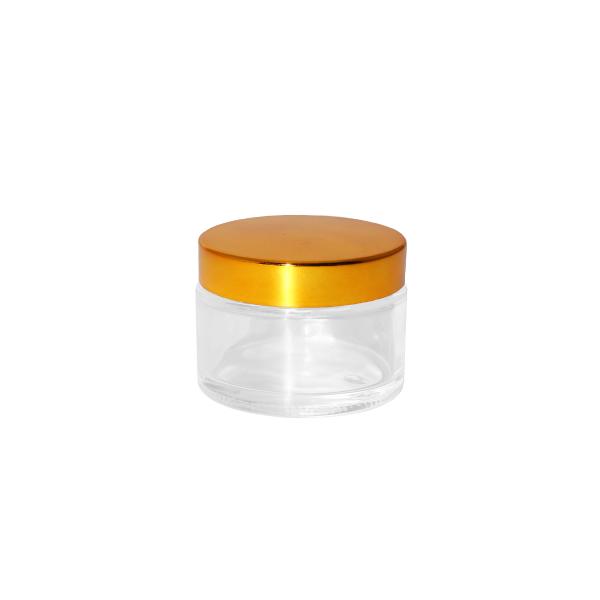 Mirror Finish Golden Colored Lid Transparent Glass Cream Jars 30g Portable