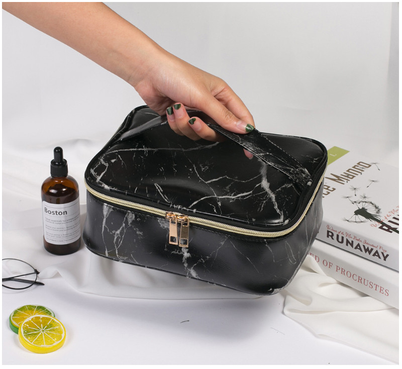Wholesale Custom PU Leather Marble Cosmetic Bag Case Ladies Travel Portable