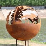 Outdoor Fire Ball Corten Steel Sphere Round Fire Pit With Manual Ignition