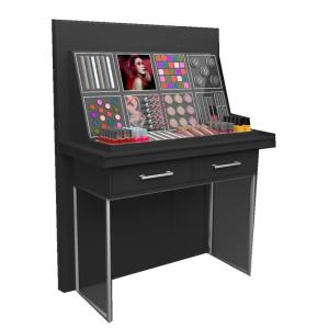 China Black Skin Care Cosmetic Shop Furniture , Beautiful Makeup Display Stand For Shopping Mall wholesale
