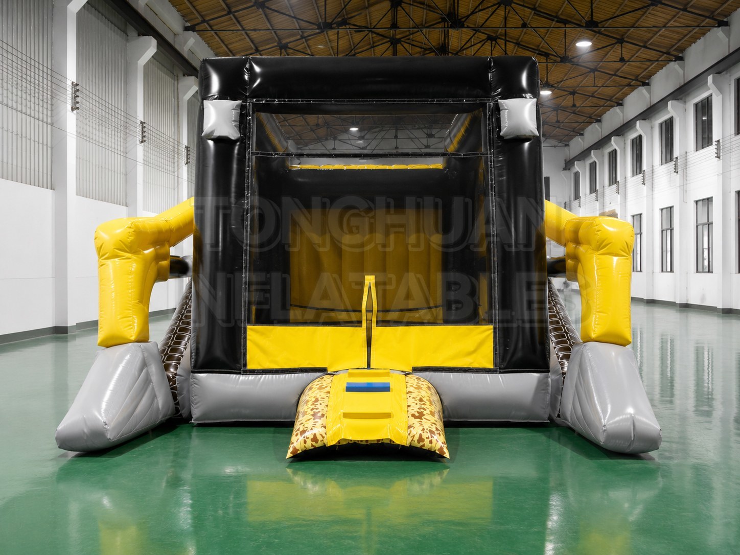 Inflatable Digger Theme Bounce House with Slide Mesh Walls and Custom Branding for Children Entertainment