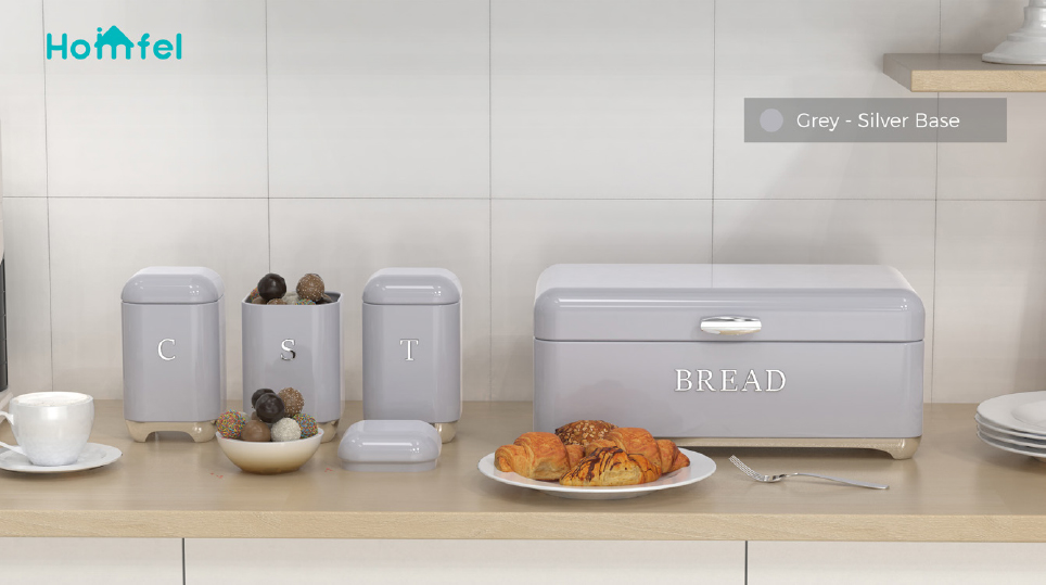 Crown Series Metal Bread Bin Set Tea Can Coffee Can Kitchen Storage Bread Containers Kitchen Organizer Can Powder Coating