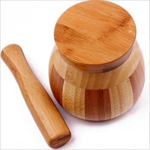 China natural living bamboo garlic mortar and pestle with high quality and eco-friendly custom unique mortar and pestle wholesale