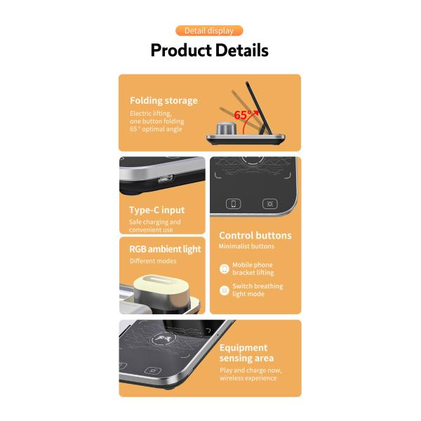 Qi Airpods Wireless Charging Dock , Black Multi Function Charging Stand