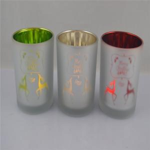 China glass cylinder candle holder with patterns,Electroplate Christmas candle glass wholesale