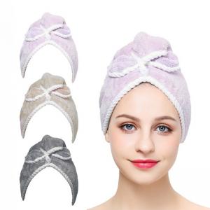 China Bowknot Microfiber Head Hair Towel Wrap With Button 25x65cm wholesale