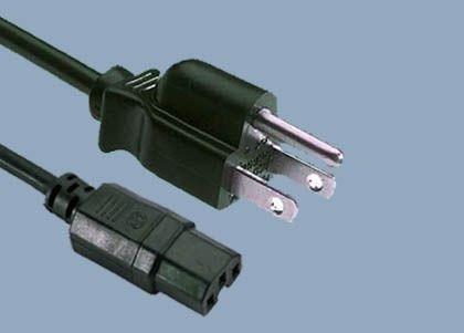 UL CUL CSA 15A 125V 3 Prong IEC C15 TO NEMA 5-15P Electric Stright Plug American