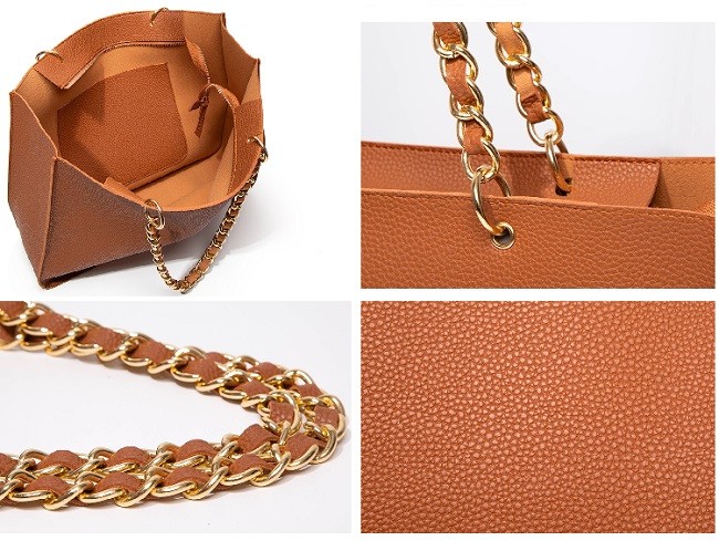 Lichee Pattern Pu Leather Tote Bag Purse With Zipper