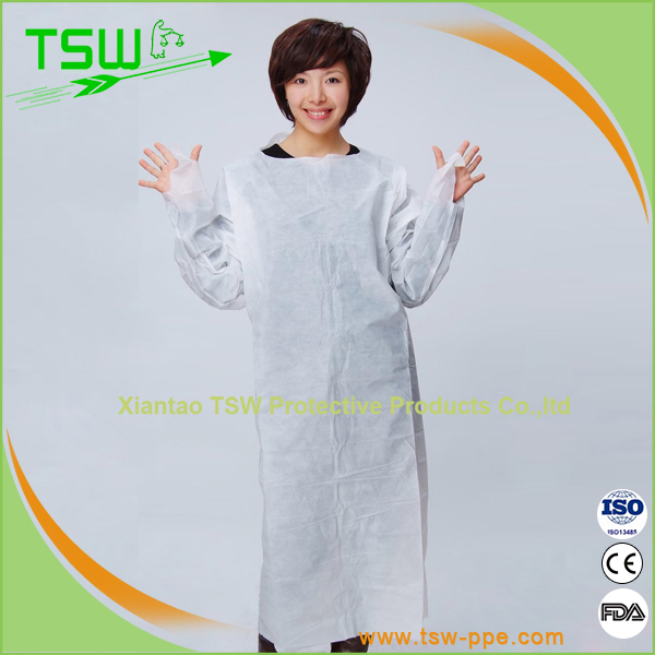 Long Sleeve Disposable 30gsm 70gsm Nonwoven Isolation Gown