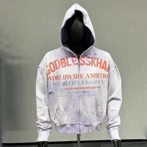 China S-6XL Custom Size Distressed Hoodie 100% Cotton French Terry Sun Faded Acid Wash wholesale