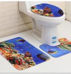 Three Piece Bathroom Mat Toilet Carpet Set 3D Dolphin Printed