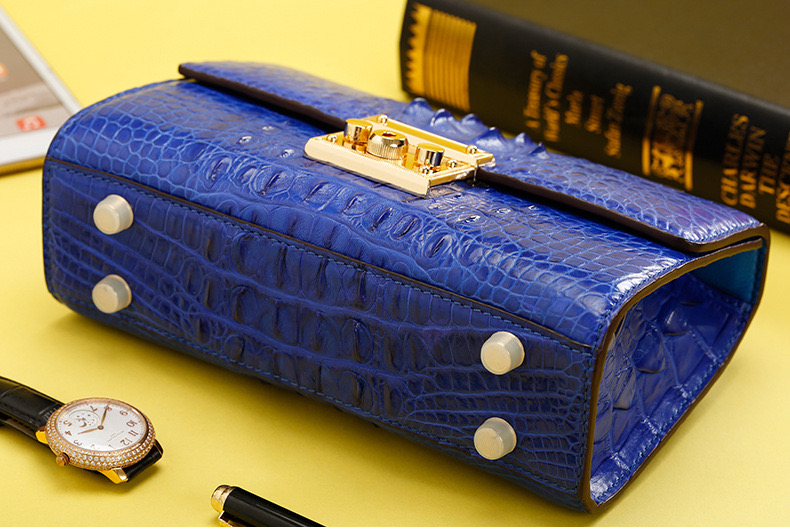 Genuine Alligator Skin Key Lock Closure Lady Small Handbag Authentic Crocodile Leather Women Flap Purse Shoulder Bag