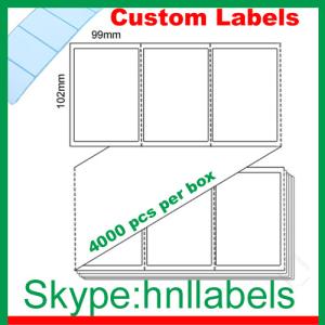 China Thermal Transfer Labels 102mmX99mm/1 Plain Poly Fanfold Permanent, 4,000 per box wholesale