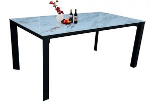 China Rectangular Fixed Dining Table Tempered Glass Topped With High Glossy Ceramic on sale