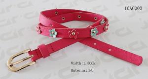 China Red PU Flowers Kids Fashion Belts With Studs / Zinc Alloy Buckle 1.5cm Width wholesale