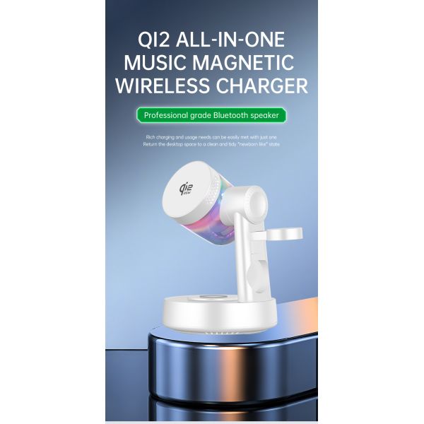 Qi2.2 5 in 1 Magnetic Wireless Charging Station with Bluetooth Speaker for iPhone, Android Phone, Apple Watch, AirPods