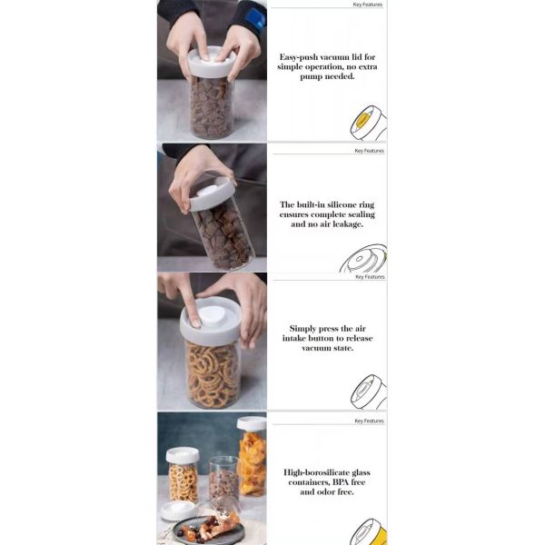 High Borosilicate Glass Vacuum Jar with Leak-proof Seal and Stackable Design for Food Storage