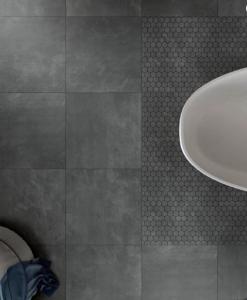 China Black Color Cement Stone Look Tile Rustic Porcelain For Non Slip Bathroom Floor Tiles on sale