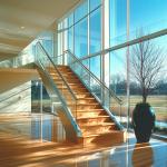 Brushed 304 Stainless Steel Handrails with Round Cover Plate for Glass