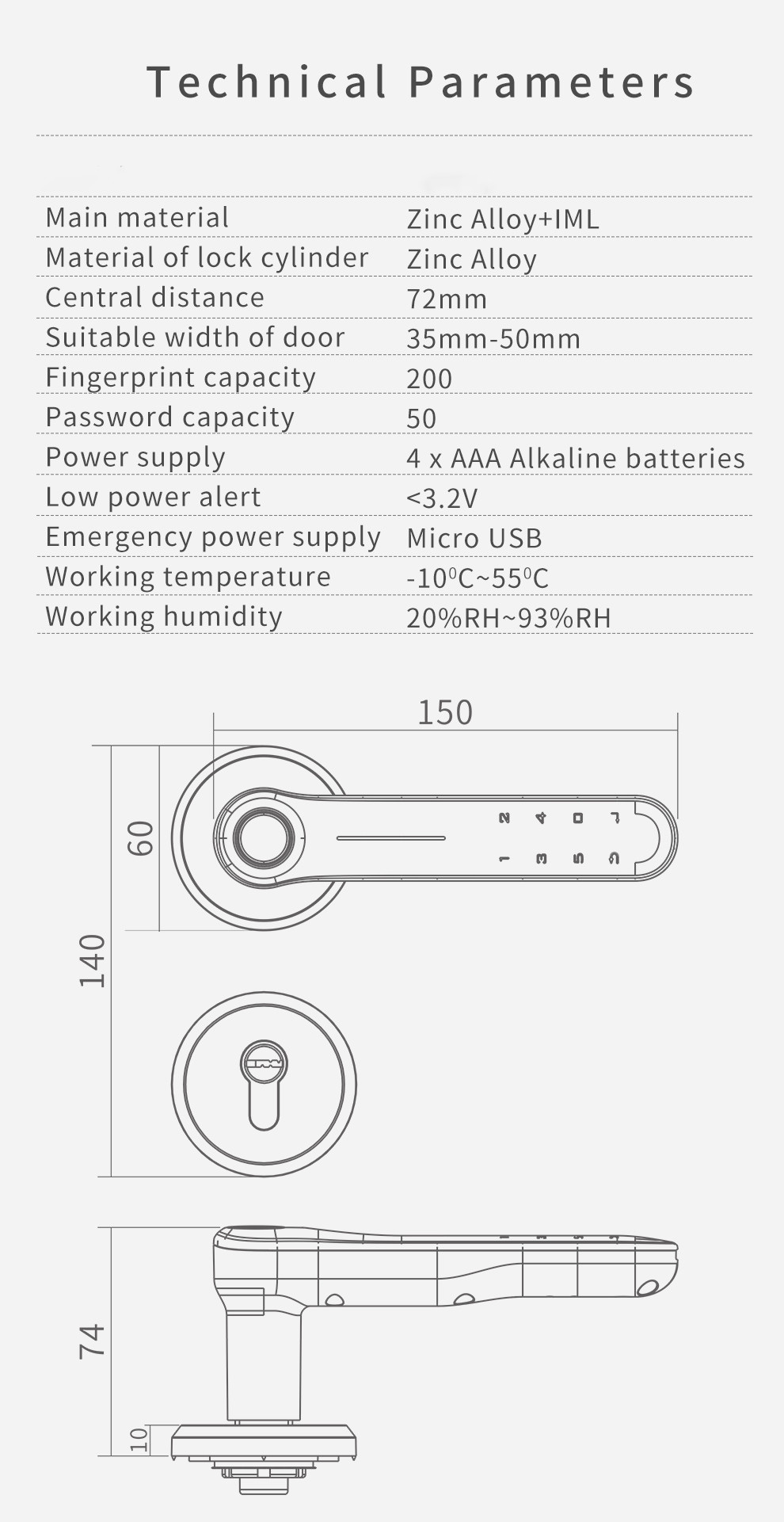 Home Security Zinc Alloy Split Smart Door Lock Biometric Fingerprint Door Lock for Home Apartment