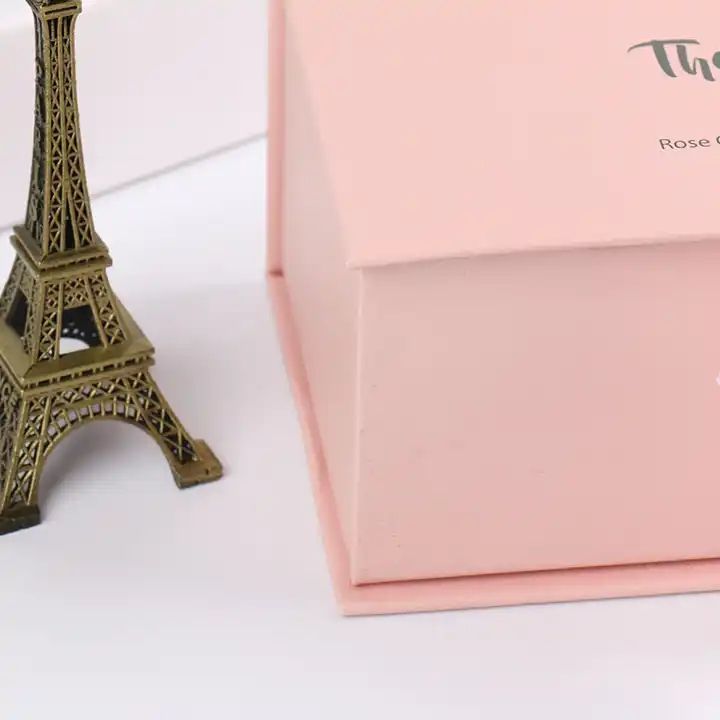 Gift Craft Pink Paper Box with Ribbon and Folding Lid Custom Shape Logo Packaging Box