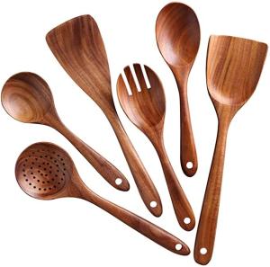 China Acacia Teak Wooden Kitchen Utensil Set In Stock Kitchen Cooking Tool Custom Logo wholesale