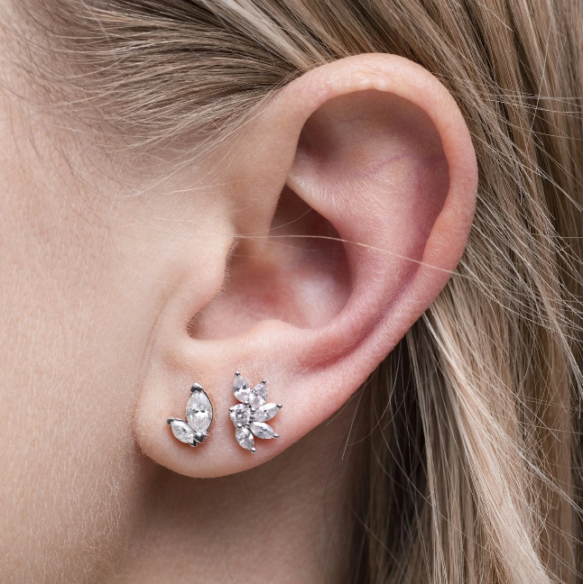 925 Silver Flower Stud Earrings OEM CZ Gold Plated Stud Earrings