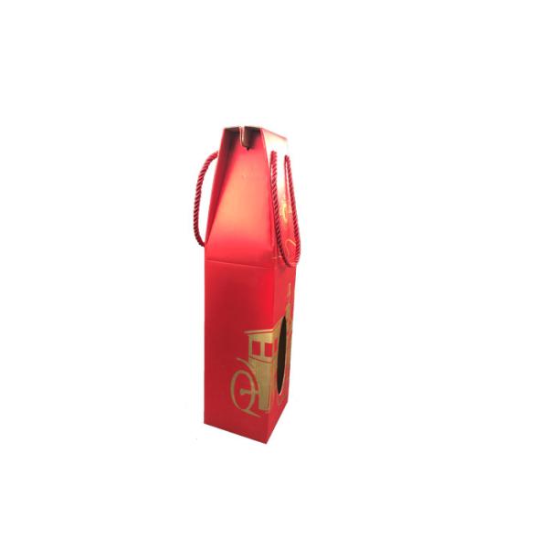 Red Fancy Corrugated Wine Gift Box Packaging With Red Handles Customized Logo