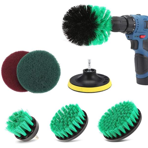 7pcs Drill Cleaning Brush Scouring Pad Attachments Medium Hard Bristles SGS