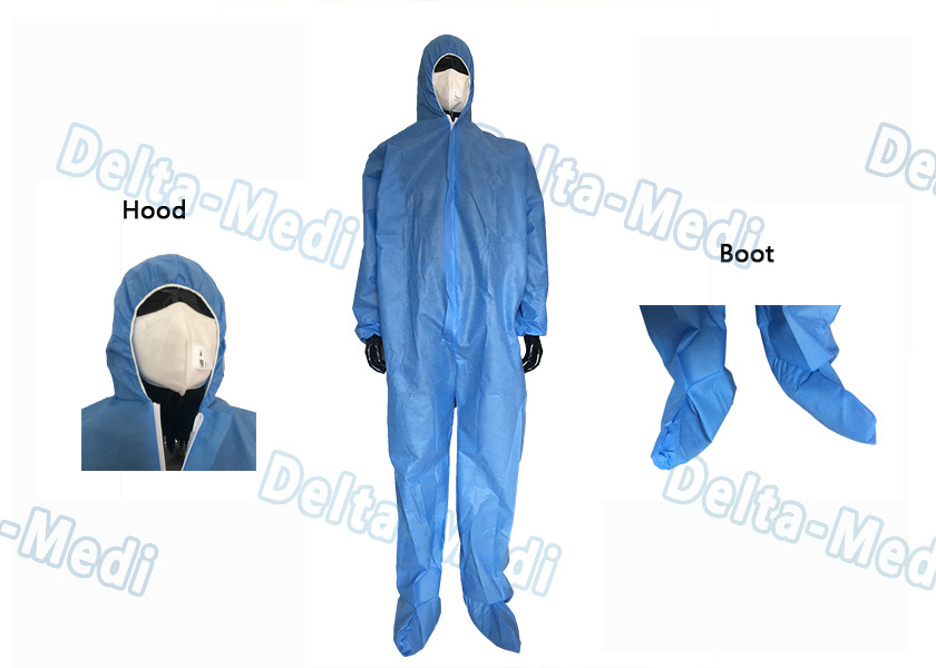 Blue Disposable Medical Coveralls , Ultrasonic Seam Class I Disposable Work Suits