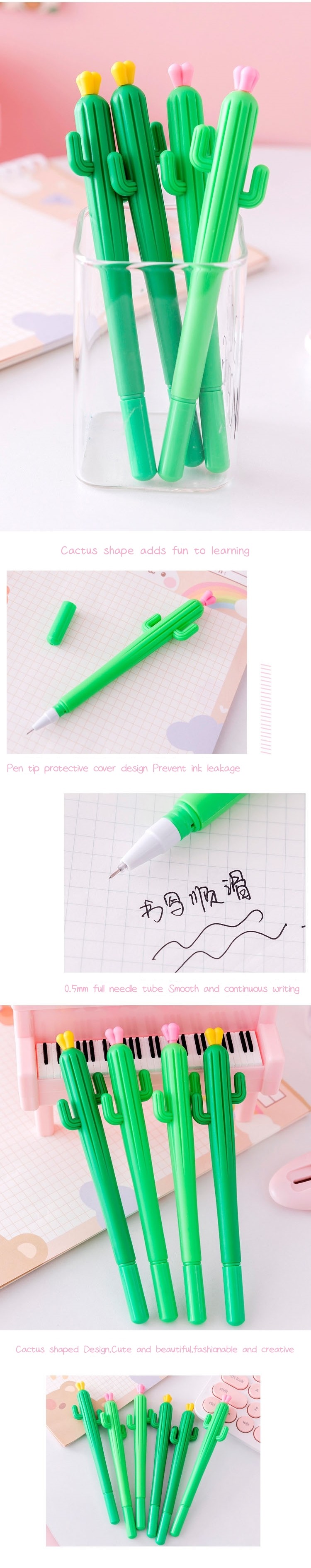 Comfortable Holding Smooth Writing Gel Pen 0.5mm Cactus Silicone Neutral Pen