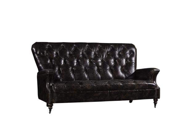 Durable Linen Black Leather 3 Seater Sofa , Three Seater Leather Couch Wooden