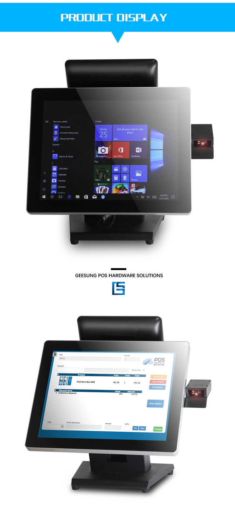 Win7 Win10 POS Touch Screen Monitor Dual Screen Pos Terminal AIO-1589-8''