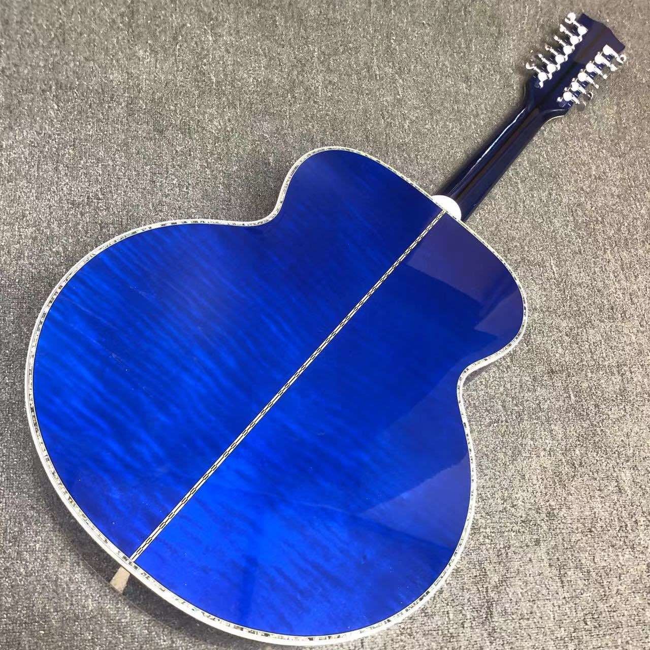 Custom 12 strings Blue color G200 classic acoustic guitar, Solid Sprue top,Factory Custom Maple body guitar