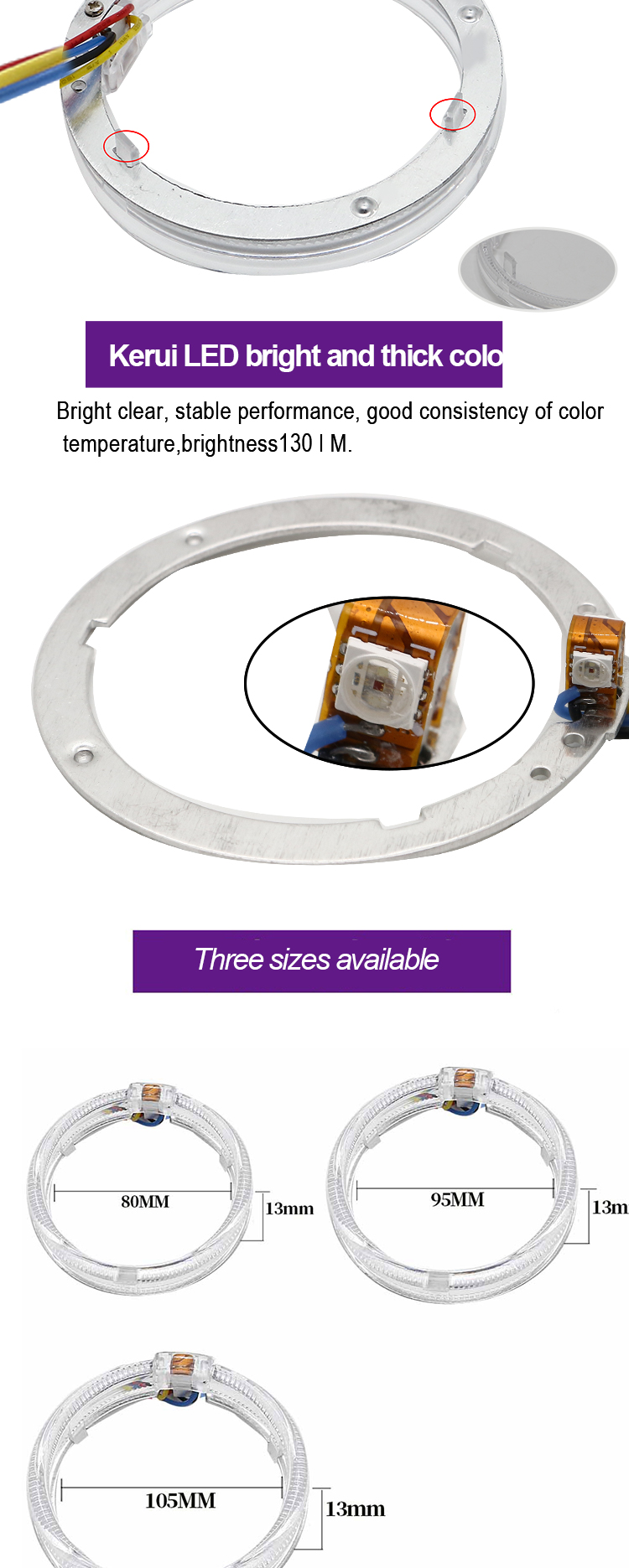 DRL RGB Halo Rings Car Interior Led Ambient Lights CCFL Angel Devil Eyes 80mm 95mm 105mm 110mm